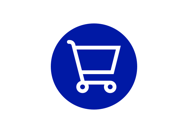 White trolley icon on blue background