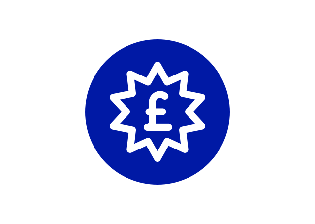 White flash discount icon on blue background
