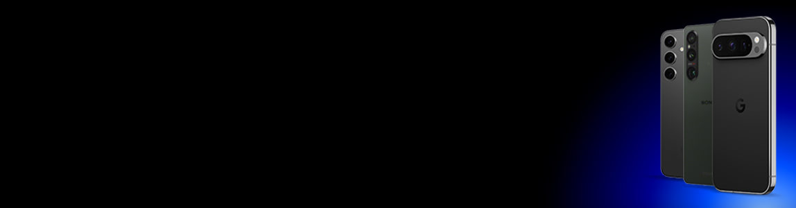Selection of Android phones on black and blue background