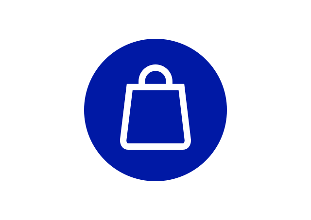 White bag icon on a blue background