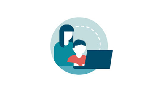 Icon of mother and child looking at laptop