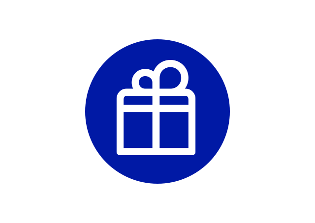 White gift icon on blue background