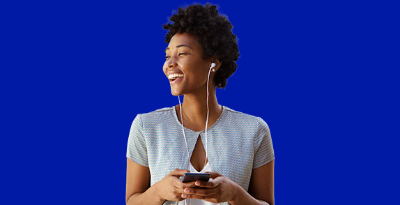 Woman on blue background