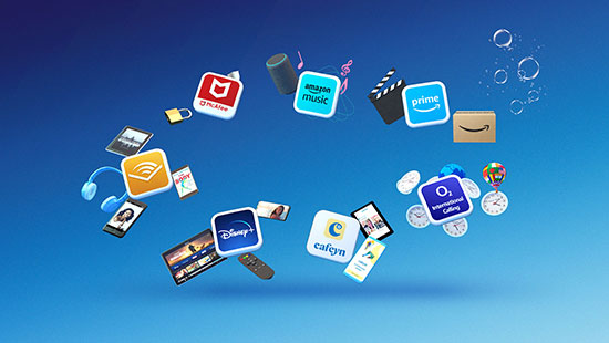 Selection of our Extras, McAfee, Amazon Prime, International Calling, Cafeyn, Disney+ and Audible