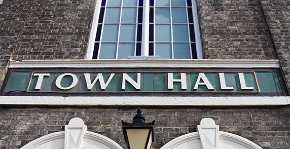 Local Government Town Hall sign on building