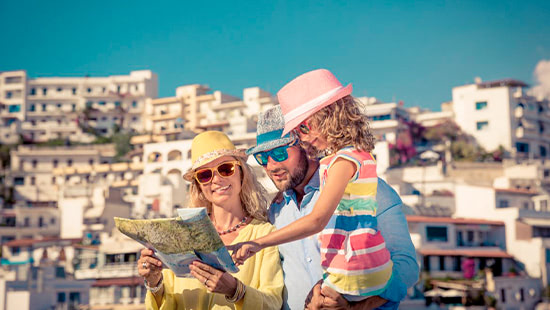 family looking at a map