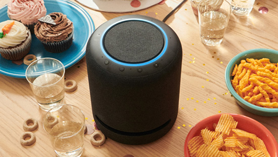 Speaker on a table with food