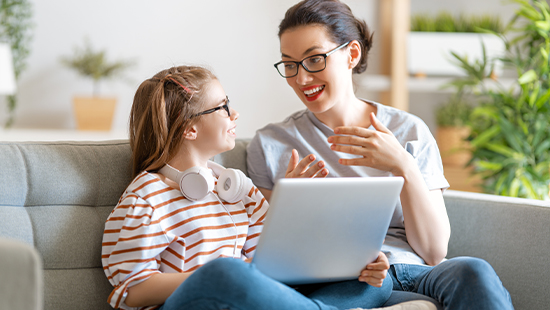 woman and child talking