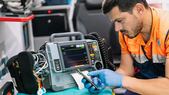 paramedic using a phone