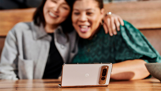 people taking a selfie with a google pixel fold